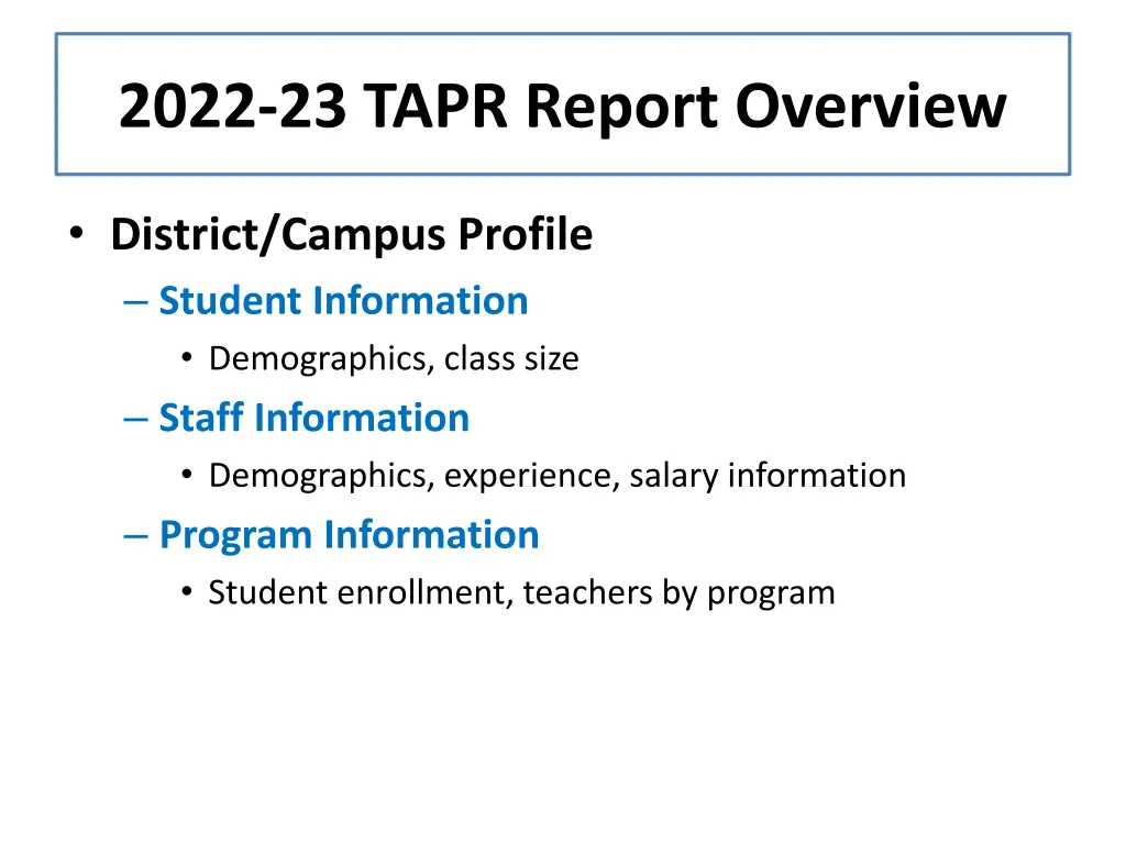 2022 23 tapr report overview