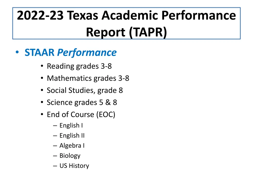2022 23 texas academic performance report tapr 1