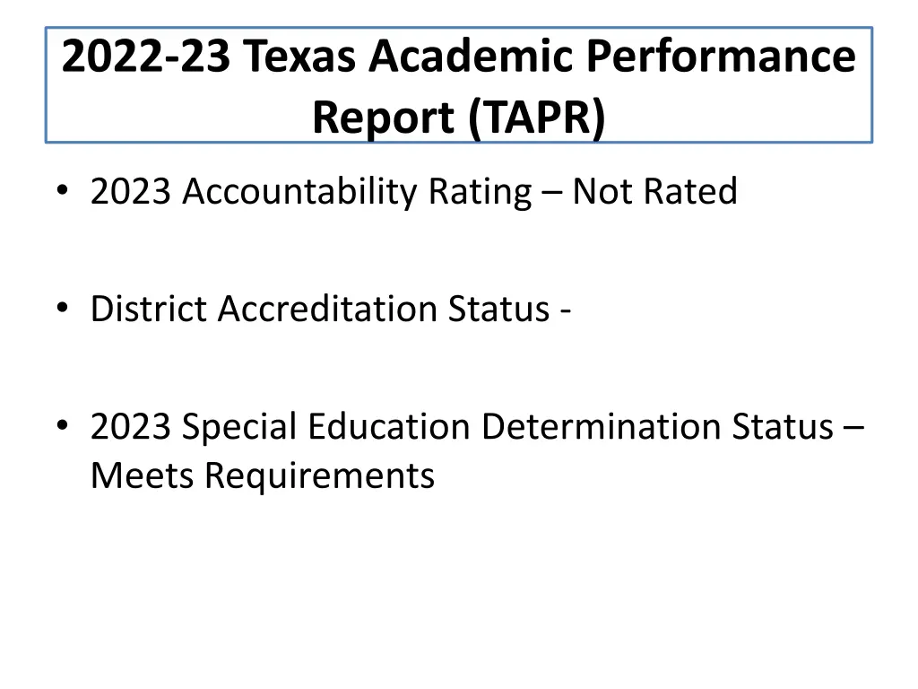 2022 23 texas academic performance report tapr