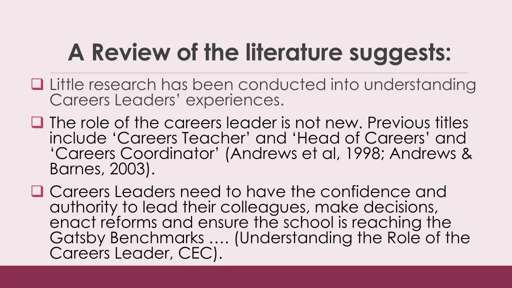 a review of the literature suggests
