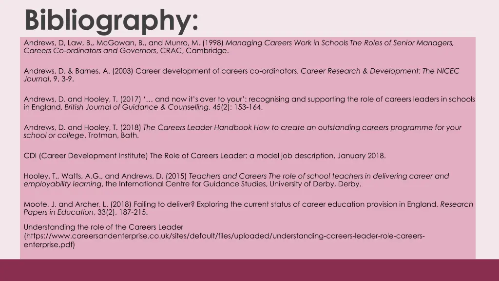bibliography andrews d law b mcgowan b and munro