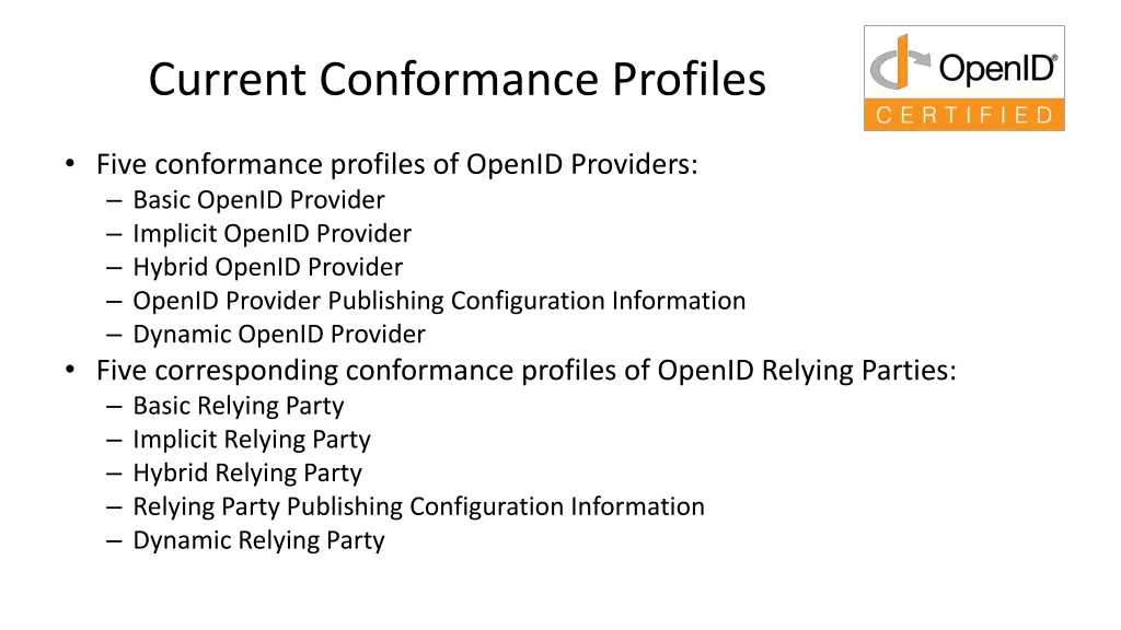 current conformance profiles