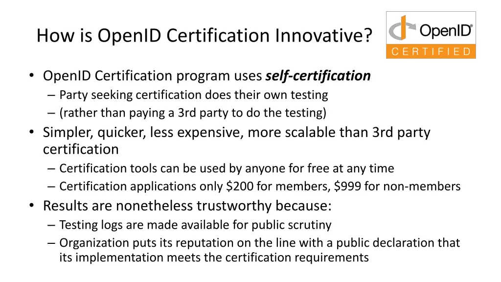 how is openid certification innovative