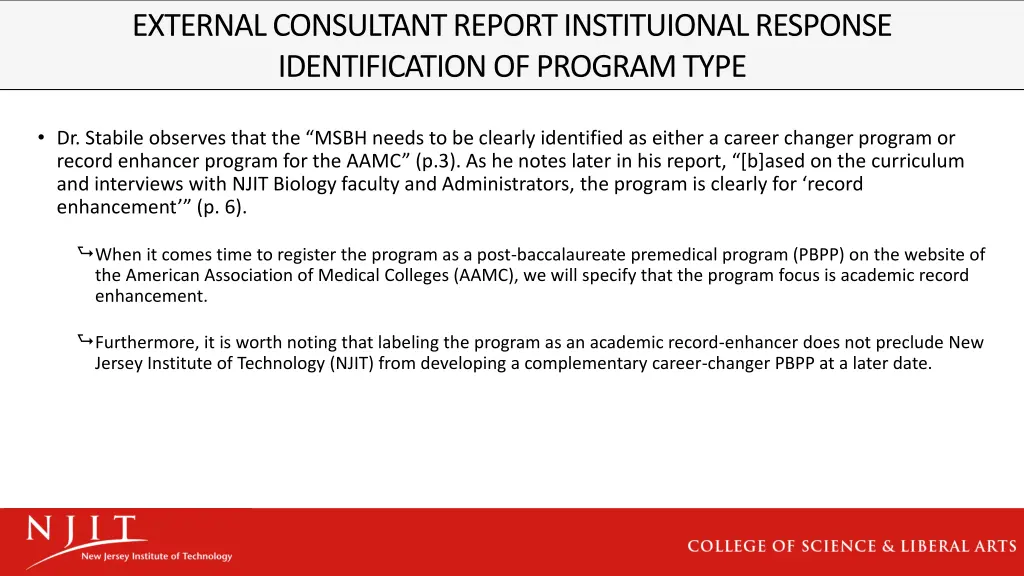 external consultant report instituional response