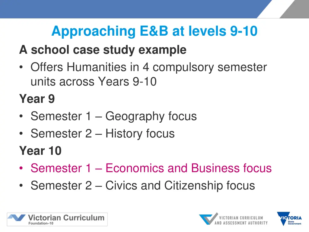 approaching e b at levels 9 10 a school case