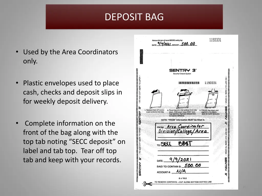 deposit bag