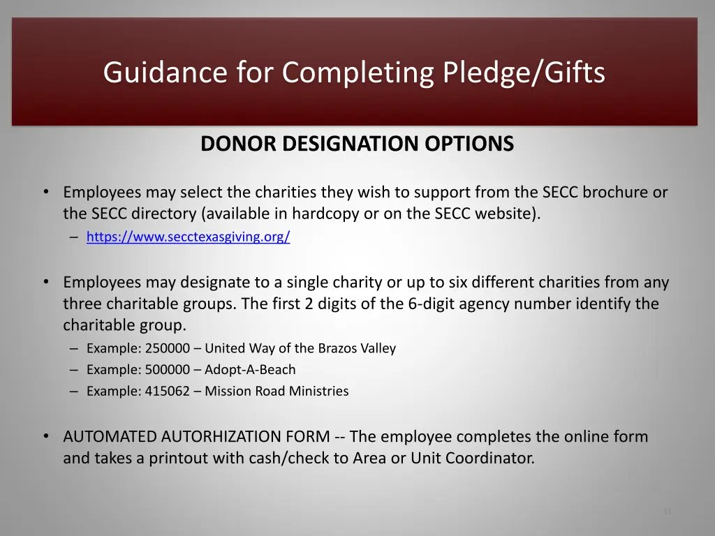 guidance for completing pledge gifts