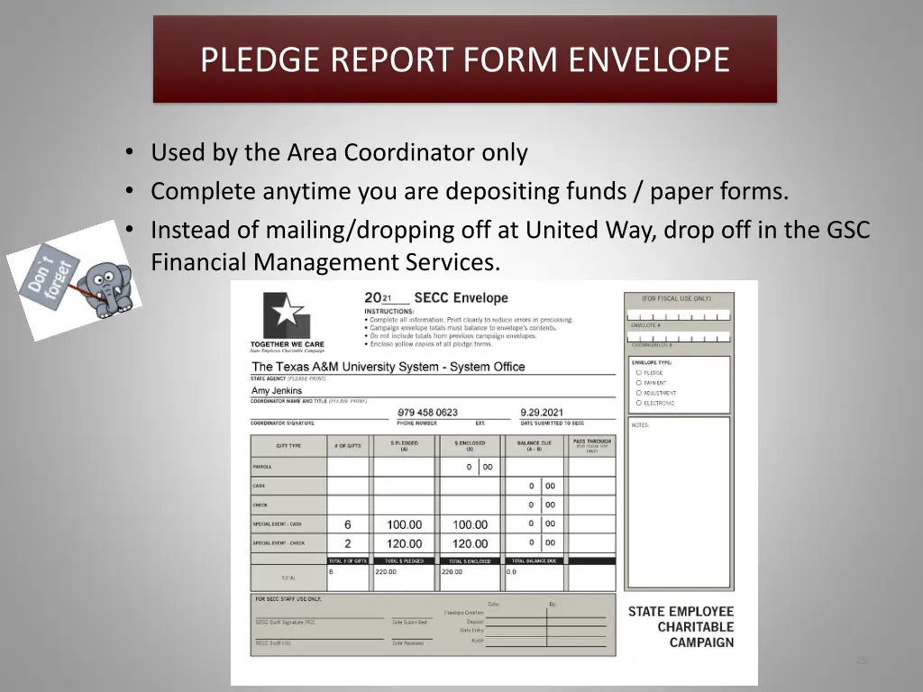 pledge report form envelope