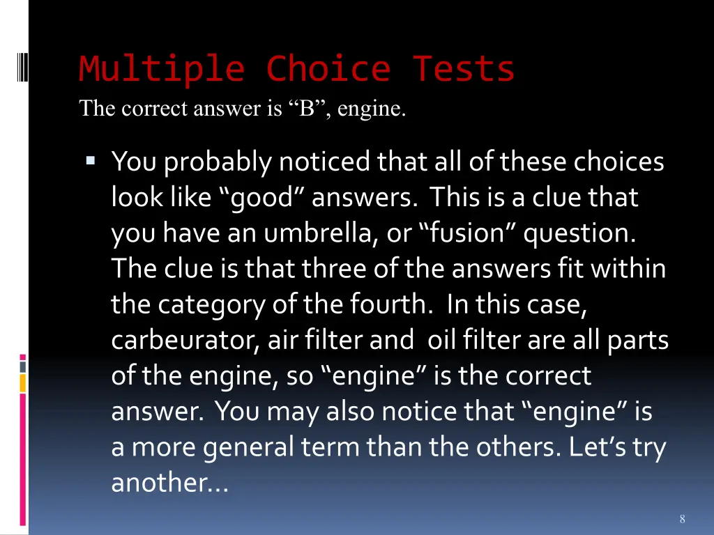 multiple choice tests the correct answer