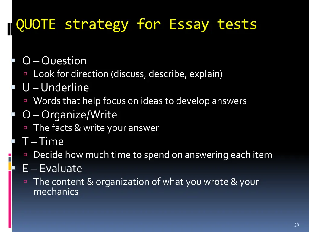 quote strategy for essay tests