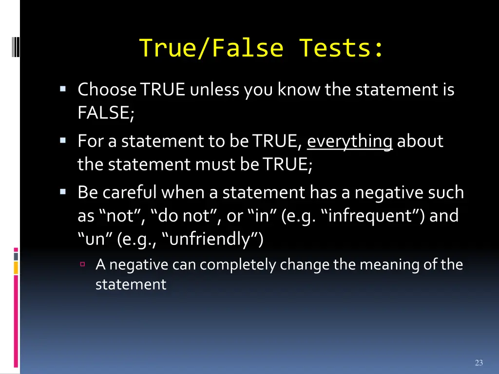 true false tests
