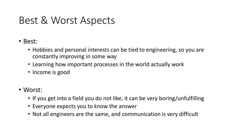 best worst aspects