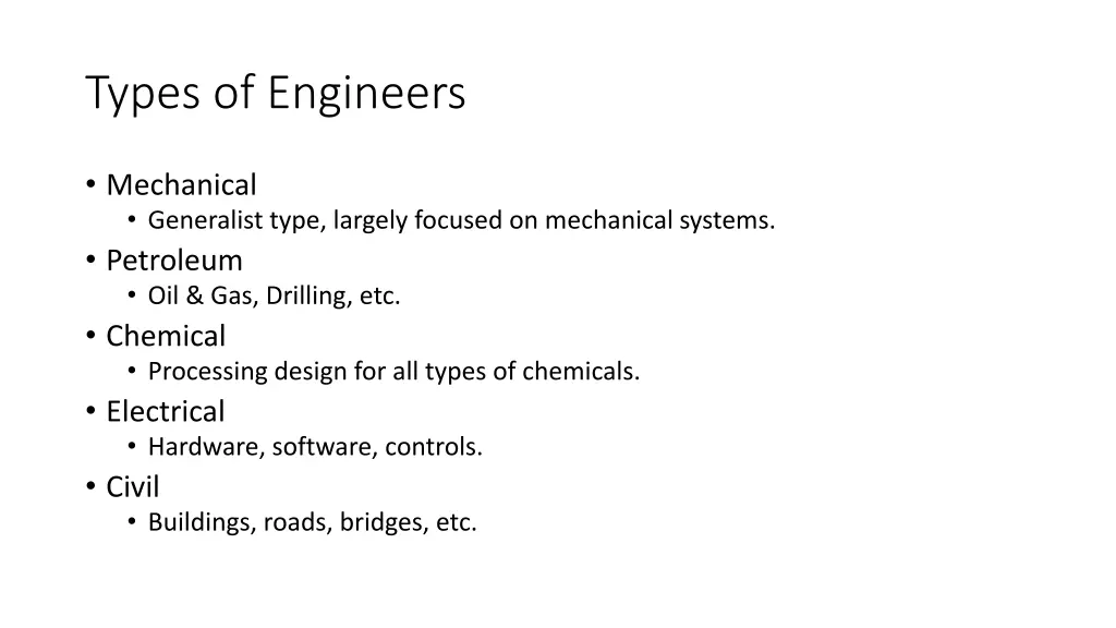 types of engineers