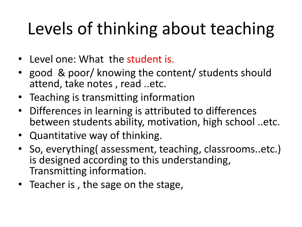 levels of thinking about teaching