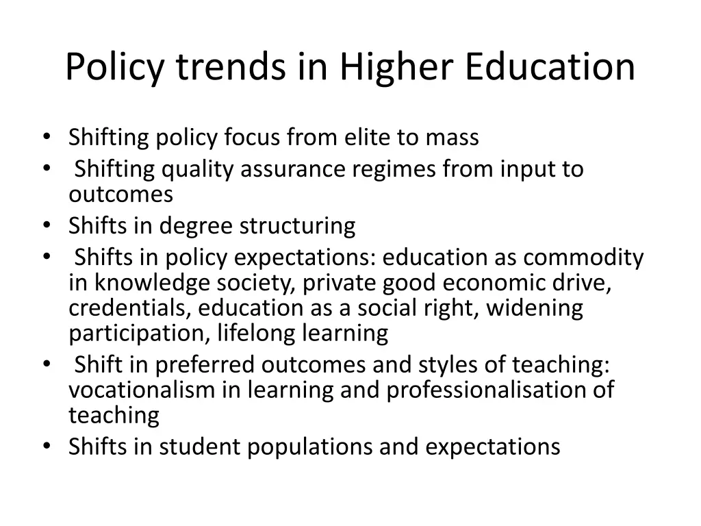 policy trends in higher education