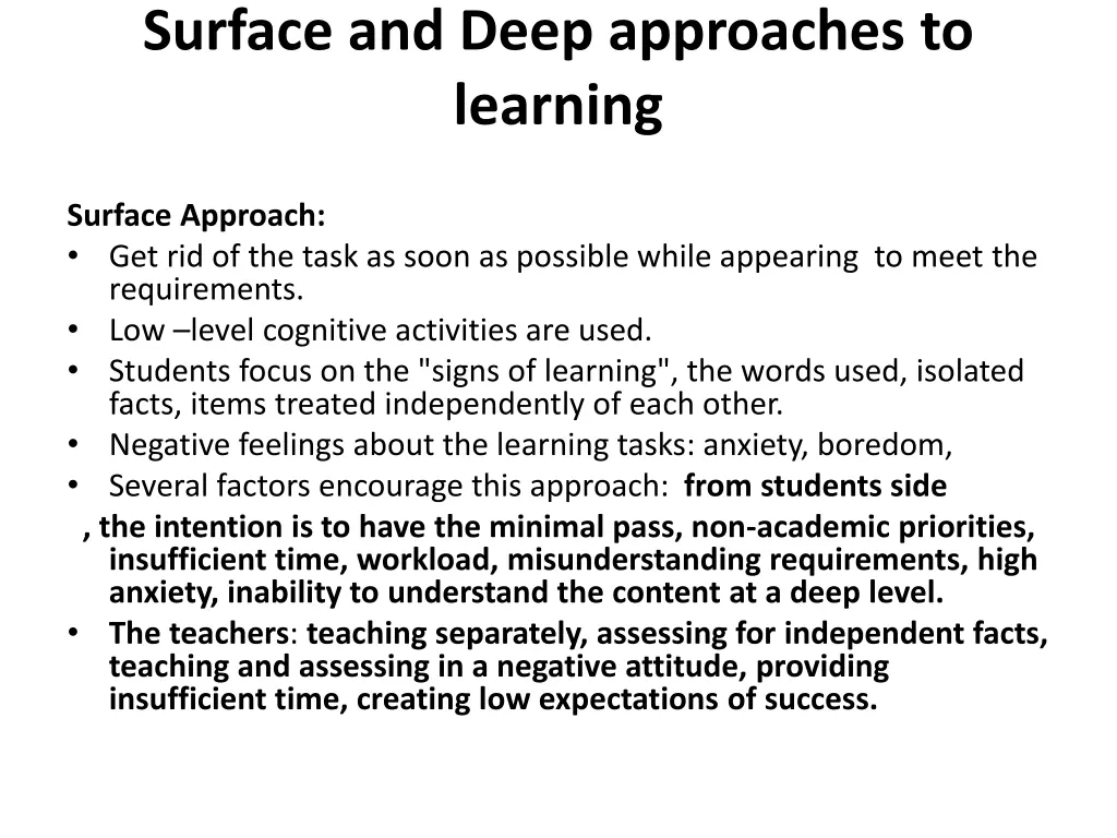 surface and deep approaches to learning