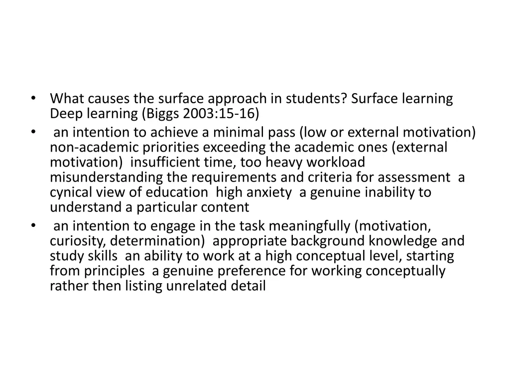 what causes the surface approach in students