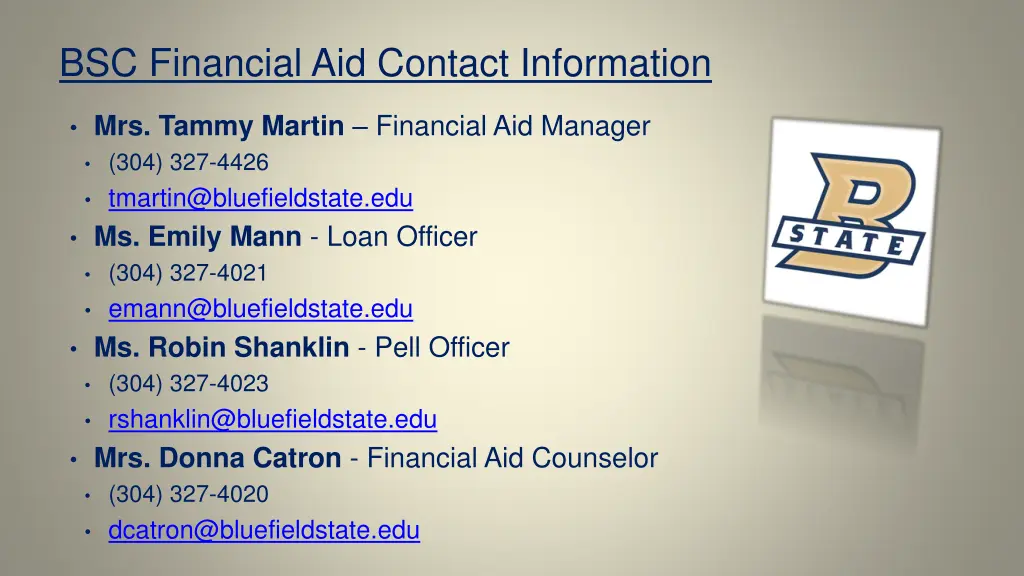bsc financial aid contact information