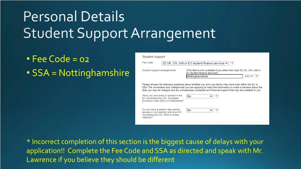 personal details student support arrangement