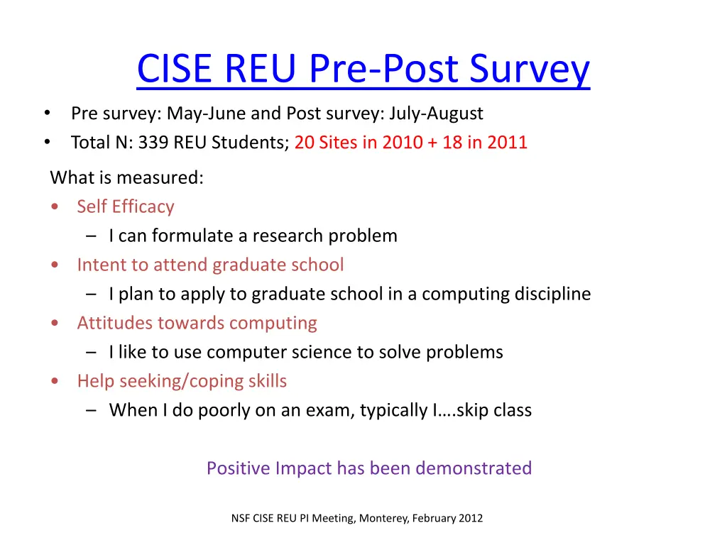 cise reu pre post survey