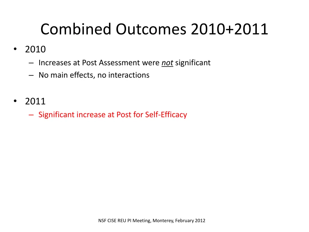 combined outcomes 2010 2011 2010 increases