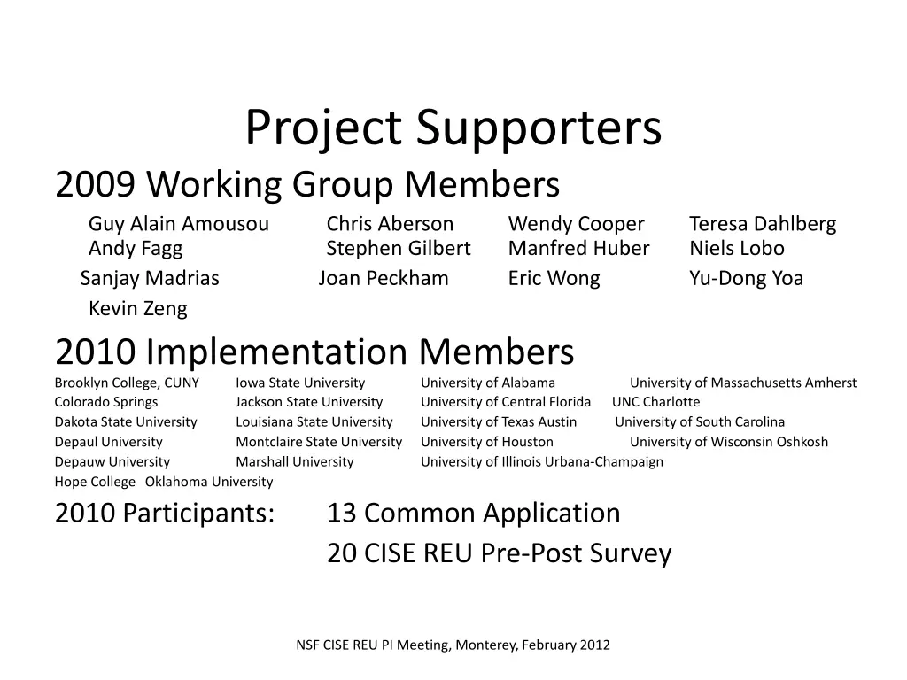 project supporters 2009 working group members