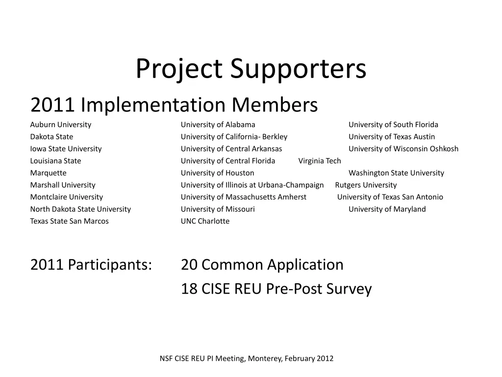 project supporters 2011 implementation members