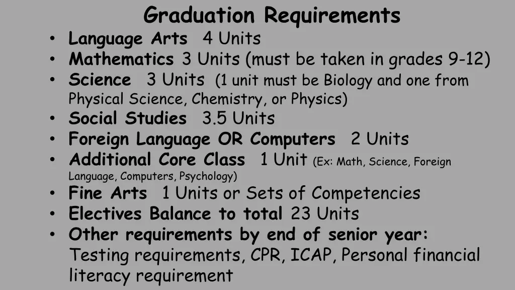graduation requirements language arts 4 units
