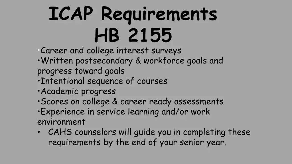 icap requirements hb 2155 career and college