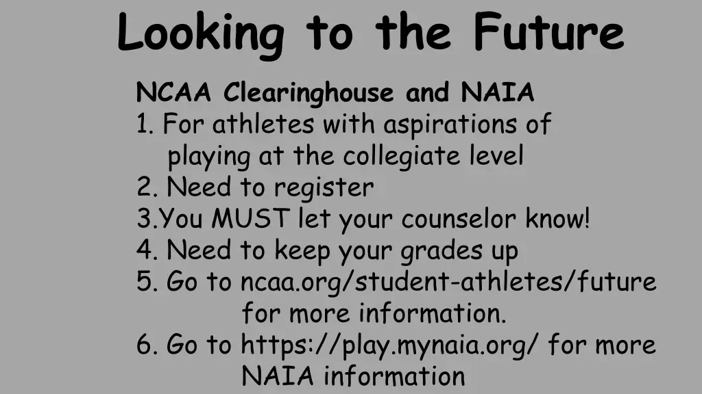 looking to the future ncaa clearinghouse and naia