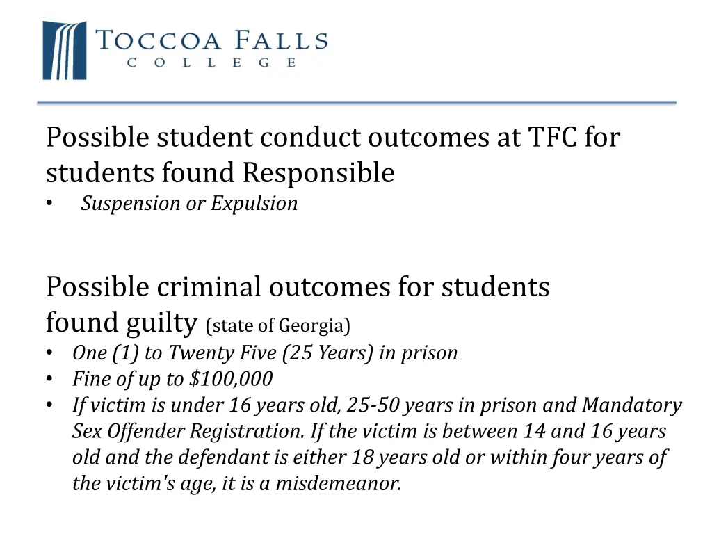 possible student conduct outcomes