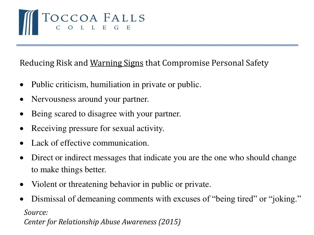 reducing risk and warning signs that compromise 1