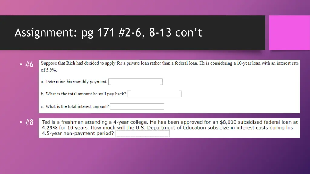 assignment pg 171 2 6 8 13 con t