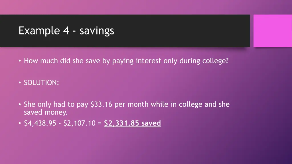 example 4 savings