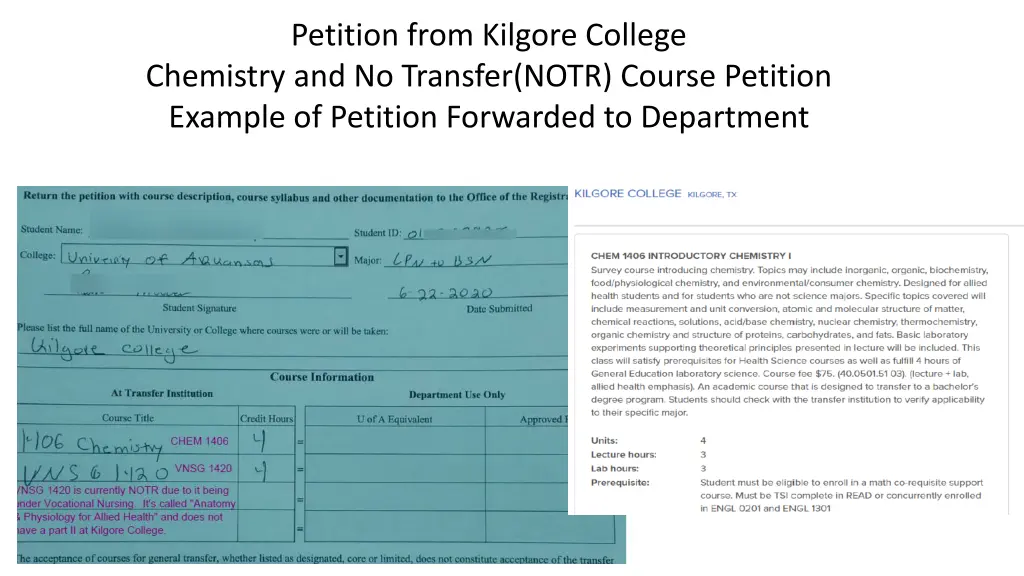 petition from kilgore college chemistry