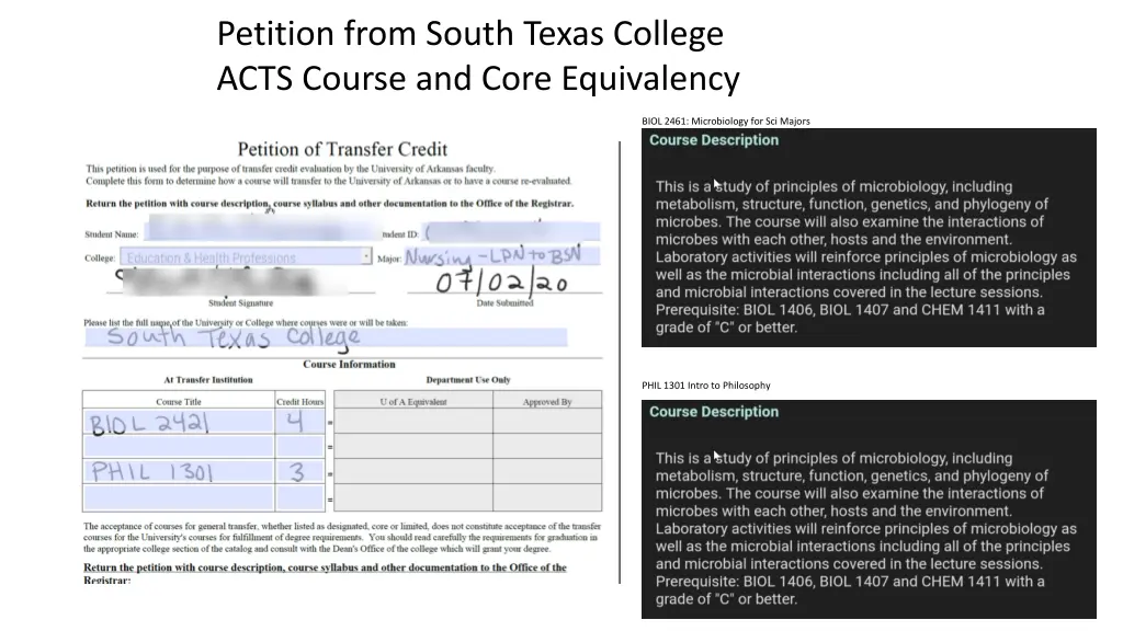 petition from south texas college acts course