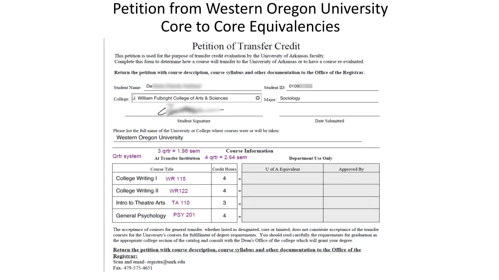 petition from western oregon university core