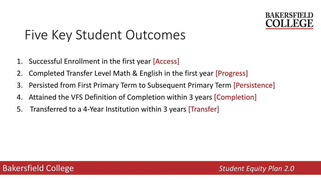 five key student outcomes