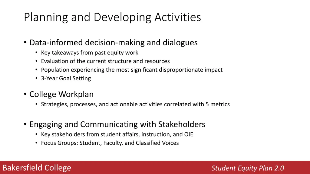 planning and developing activities