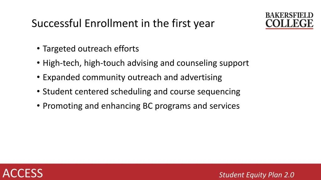 successful enrollment in the first year