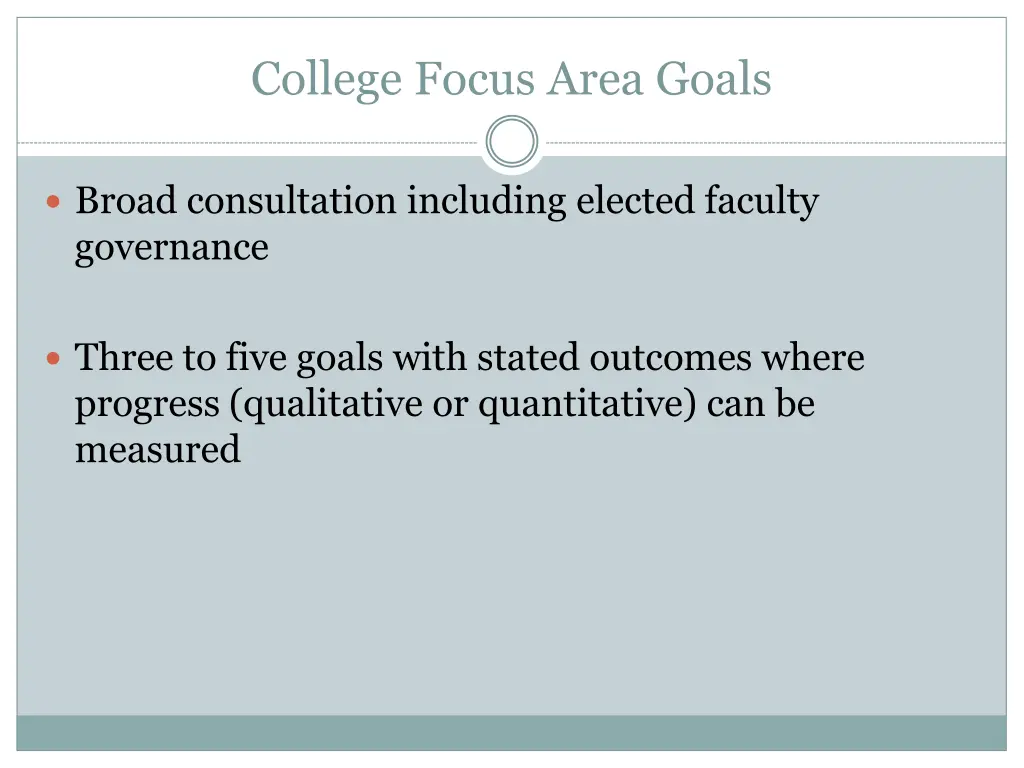 college focus area goals