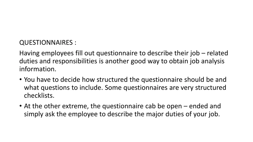 questionnaires having employees fill