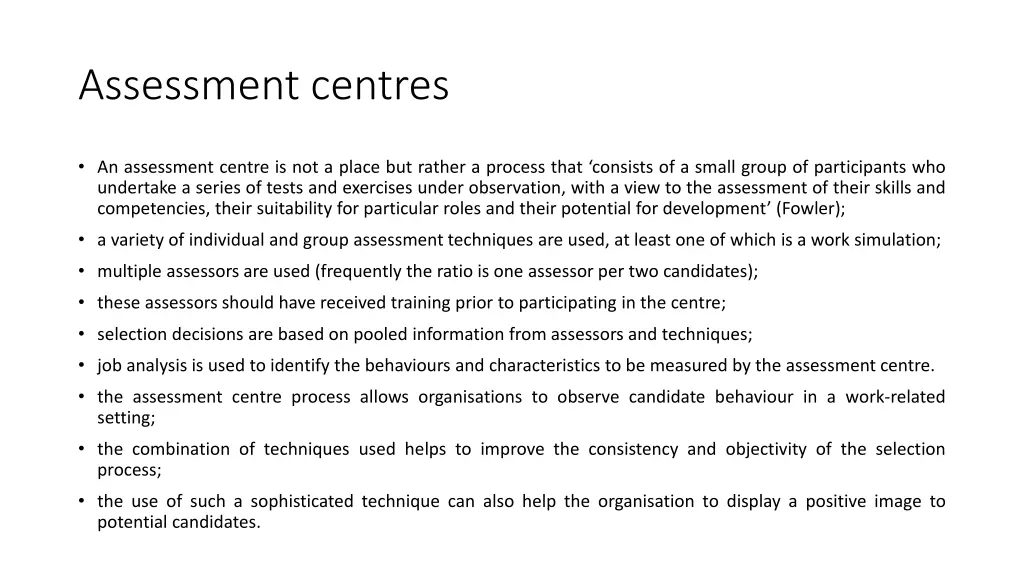 assessment centres