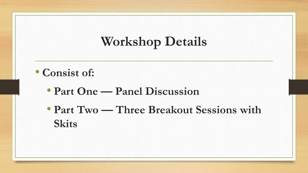 workshop details