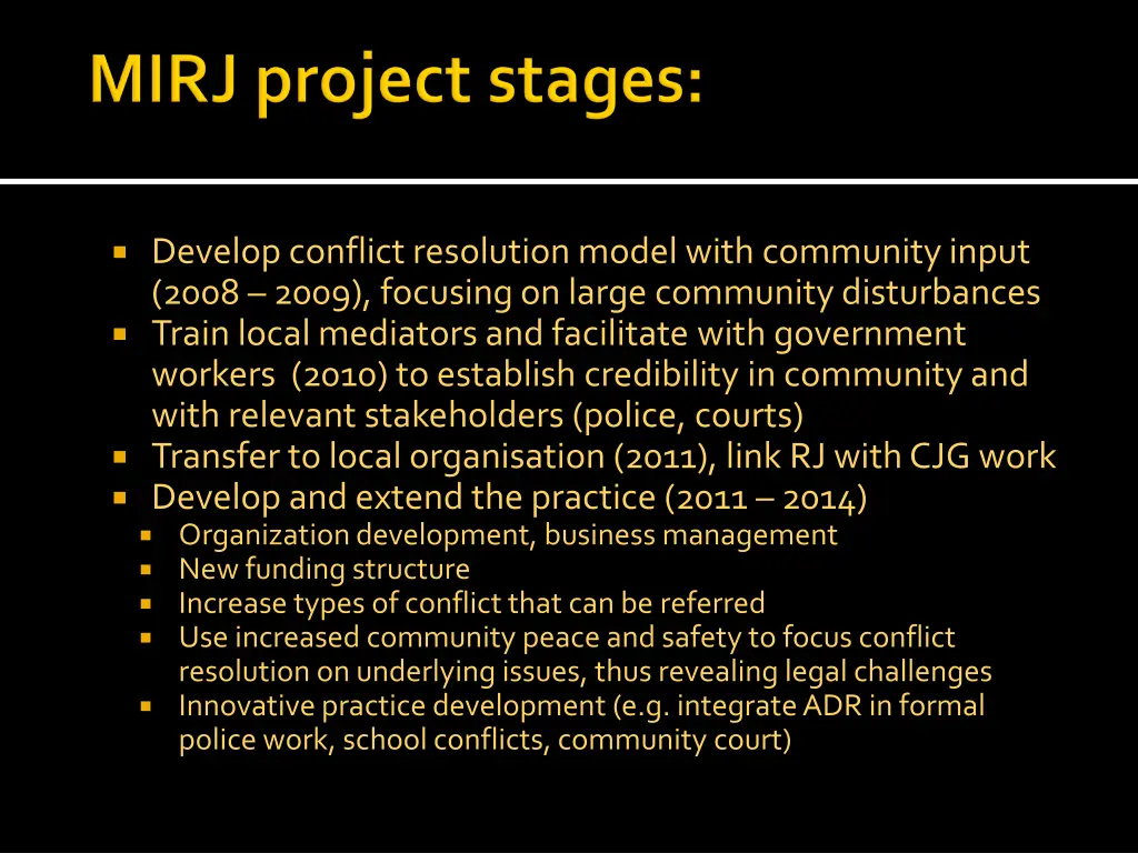 develop conflict resolution model with community