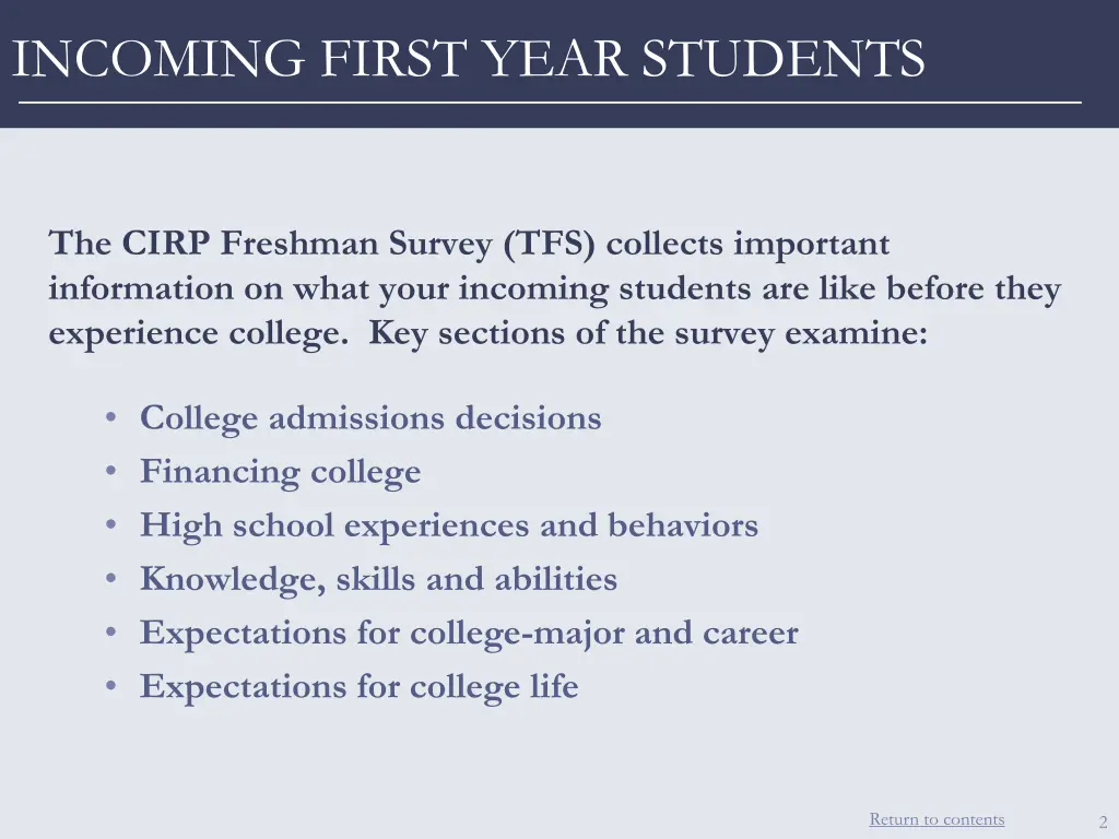 incoming first year students