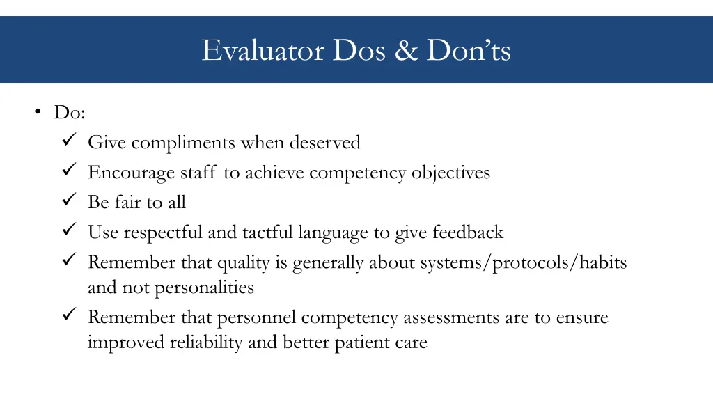 evaluator dos don ts