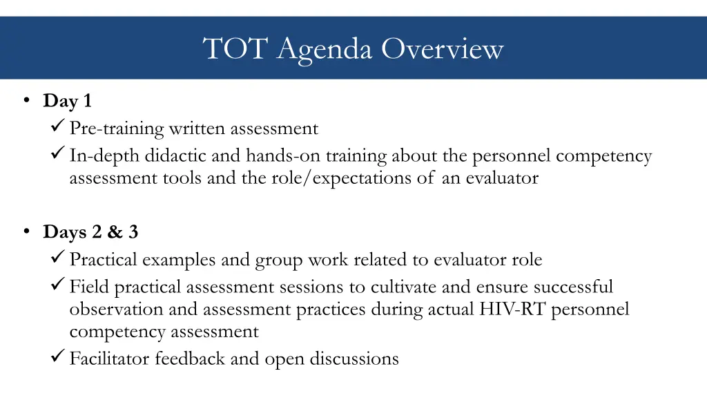 tot agenda overview