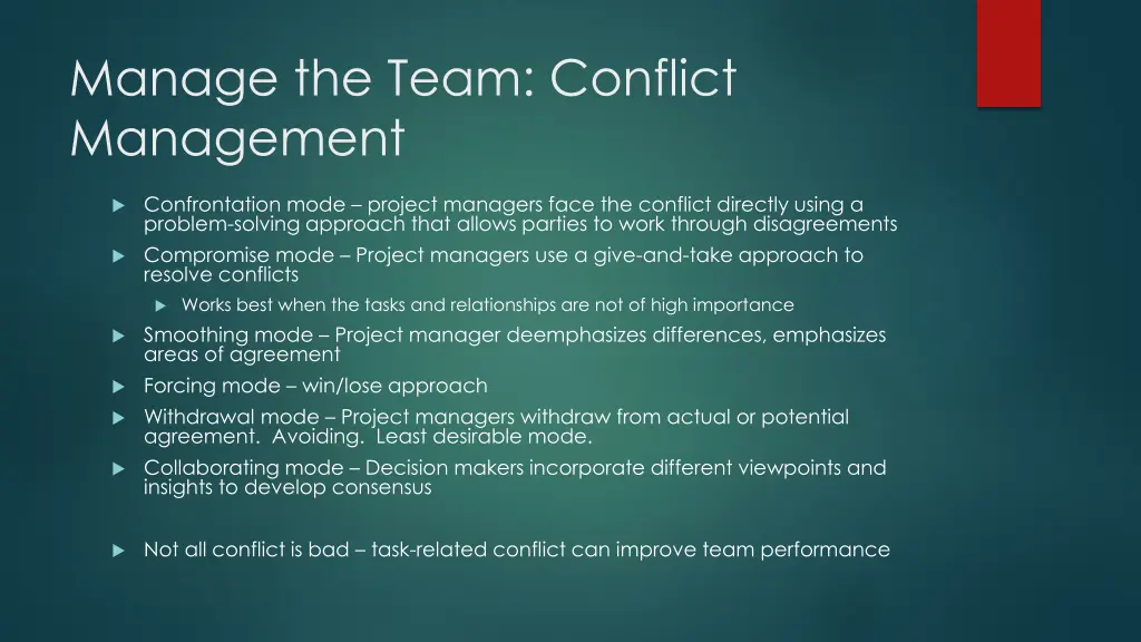 manage the team conflict management