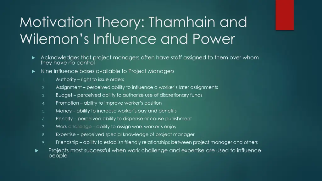 motivation theory thamhain and wilemon